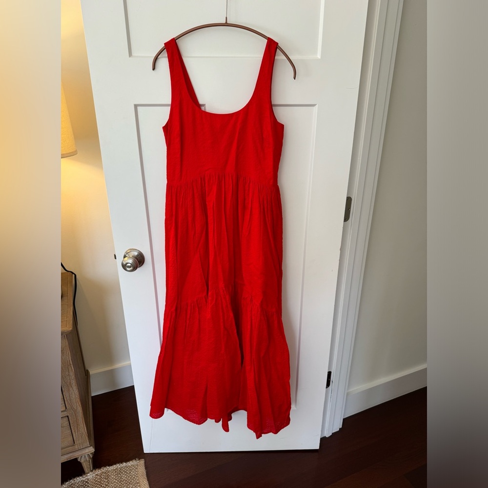 AYR Magic Hour Maxi Dress Hot Sauce Red, Crinkle Cotton size Small